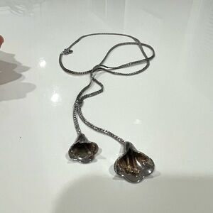 Sterling Silver Floral Drop Necklace - Silver